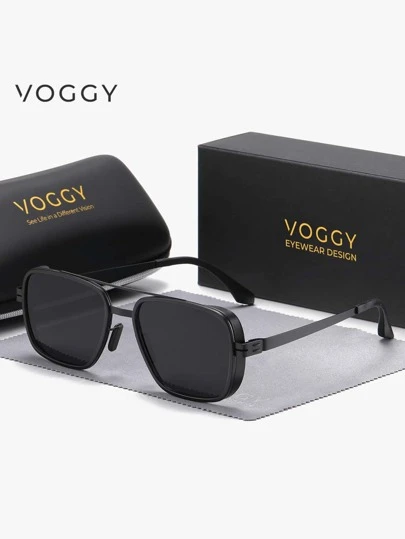  VOGGY Fashion Minimalist Retro Ultra-Light Portable Metal Polarized Decorative Glasses, For Men & Women, Suitable For Sports, Driving, Outdoor, Cycling, Fishing, Vacation, Travel, Party, Decoration, Gift