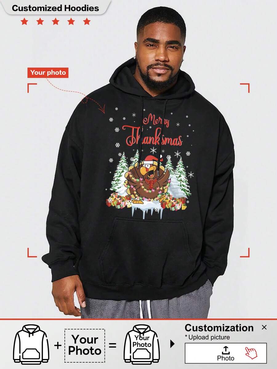 定制男友风格男士连帽衫希望你喜欢火腿 - 拯救火鸡 - 有趣的感恩节套头连帽衫