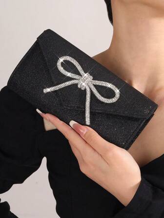 Mini Glamorous Envelope Bag Women's Glitter Rhinestone Bow Decor Evening Bag Prom Clutch Sparkle Mini Handbags Bride Perfect Gift For Party, Wedding, Prom, Dinner/Banquet, Tready Party Bags,Perfect For Party, Wedding, Prom, Dinner/Banquet