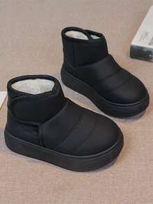 1 Pair Kids Snow Boots, Boys/Girls Winter New Plush Lined Warm Snow Boots - Black - View 6