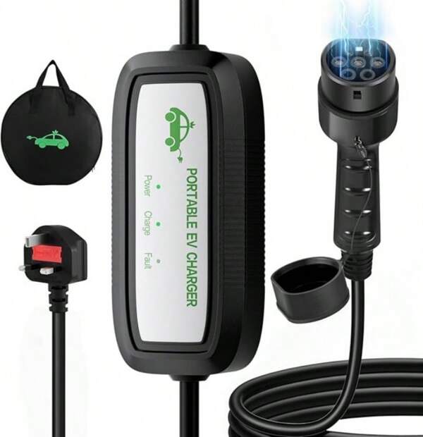 Cargador EV de 6m Enchufe Tipo 2 a 3 Pines, Cargador de Coche Eléctrico 16A IP65 a Prueba de Agua, Cable de Carga EV Tipo 2 con Bolsa Indicador LED, para EV Tipo 2 y PHEV