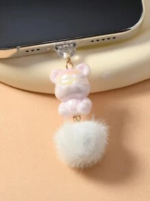 1 Pce Simple Fashion Pink Bear Dust Plug, Compatible With Iphone And Type-C Mobile Phone Interface