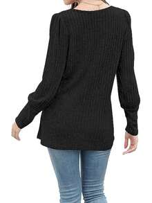 Autumn/Winter New Square Collar Side Slit Long Sleeve Casual Button-Up Blouse