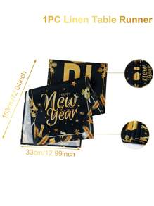 1 件黑金新年快乐亚麻桌旗，基督教雪花桌旗圣诞快乐家居装饰 2024 新年 2025