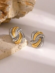 Uworld 1pc 18K Gold Plated Stainless Steel Wave Pattern Hoop Earrings, Fashionable Summer New Jewelry Suitable For Women To Wear Everyday