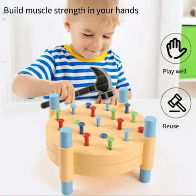 儿童敲击指甲游戏玩具，提高智力开发，早教玩具，趣味锤击桌，手指锻炼，亲子活动，节日礼物 [部分颜色随机]