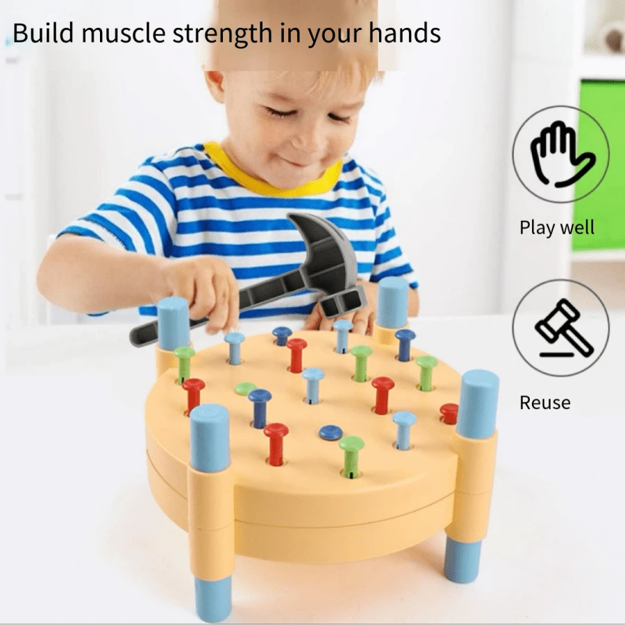 Juego de martillo y clavos para niños para mejorar el desarrollo de la inteligencia, juguete educativo temprano, escritorio divertido para martillar, ejercicio de dedos, actividad para padres e hijos, regalo para fiestas [algunos colores aleatorios]