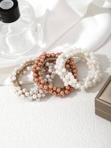 3pcs Simple Beaded Hair Ties And Pearl Hair Ties For Daily Use Elegant