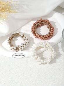 3pcs Simple Beaded Hair Ties And Pearl Hair Ties For Daily Use Elegant