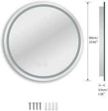Round Bathroom Mirror With LED Light, Illuminated Wall Mounted Vanity Mirror With Demister, Anti-Fog Large Circle Makeup Mirror, 3-Color Dimmable LED Light, IP44 - 50cm - View 6