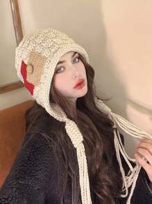 1pc Women's Winter Handmade Tassel Knit Hat, Autumn & Winter Warm Ear Protection Fashionable Beanie, Suitable For Daily Wear, Shopping And Skiing