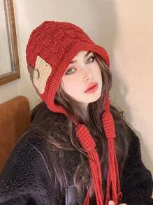 1pc Women's Winter Handmade Tassel Knit Hat, Autumn & Winter Warm Ear Protection Fashionable Beanie, Suitable For Daily Wear, Shopping And Skiing