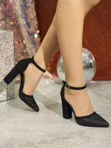 Damen Spitz Zulaufende Pumps mit Plateauabsatz, einfaches und elegantes Cut Out Design, schwarze High Heels für Partytragen