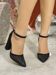 Damen Spitz Zulaufende Pumps mit Plateauabsatz, einfaches und elegantes Cut Out Design, schwarze High Heels für Partytragen