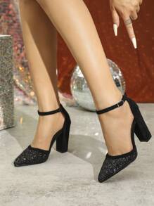 Damen Spitz Zulaufende Pumps mit Plateauabsatz, einfaches und elegantes Cut Out Design, schwarze High Heels für Partytragen