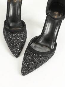 Damen Spitz Zulaufende Pumps mit Plateauabsatz, einfaches und elegantes Cut Out Design, schwarze High Heels für Partytragen