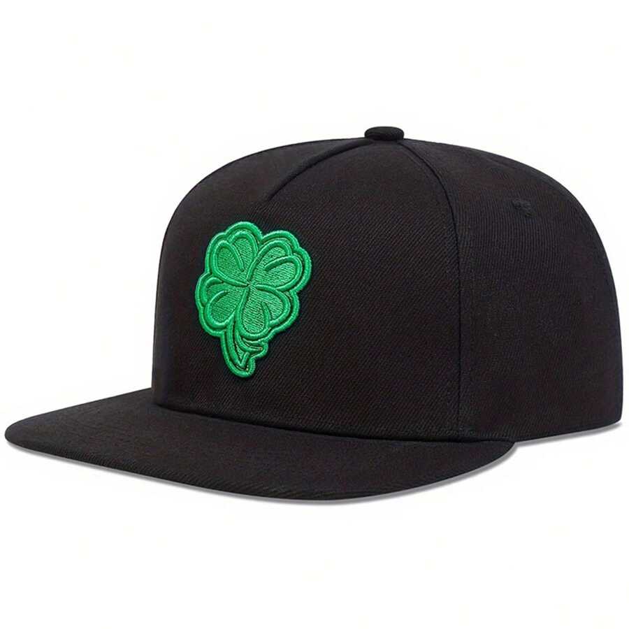 1Piece Men Four-Leaf Clover Embroidered Hip Hop Hat Outdoor Adjustable Sunscreen Leisure Hat Spring Autumn Travel Tourism Beach - 黑綠色 - 查看 1