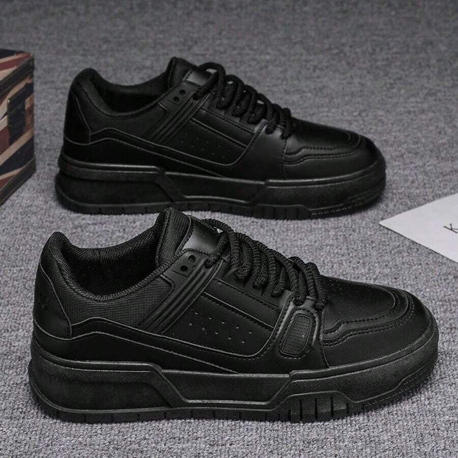 男士休闲帆布运动鞋，舒适，经典时尚百搭设计，防滑耐用 - 黑色 - 查看 1