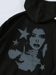 Women's Casual Graphic Print Thermal Lined Hoodie Sweatshirt For Everyday Wear, Winter New Arrival - Black - View 4