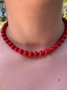 1 pieza Collar de cuentas de perlas de colores exagerados para mujeres, collar con gargantilla de cuentas redondas geométricas de moda, adecuado para uso diario de las mujeres, regalos de festivales, decoraciones de fiestas, conjunto de joyas encantador