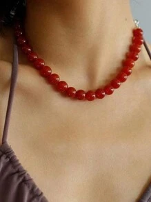 1 pieza Collar de cuentas de perlas de colores exagerados para mujeres, collar con gargantilla de cuentas redondas geométricas de moda, adecuado para uso diario de las mujeres, regalos de festivales, decoraciones de fiestas, conjunto de joyas encantador