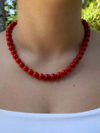 1pc Exaggerated Colorful Pearl Beaded Necklace For Women, Fashionable Geometric Round Beaded Choker Necklace, Suitable For Women's Daily Wear, Festival Gifts, Party Decorations, Charming Jewelry Set