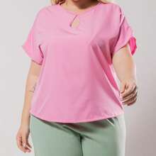 Plus Size Women's Blouse Curve T-Shirt Women's Short Sleeve Blouse G1 G2 G3 - 淺粉色 - 查看 3