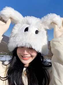 Cute Ear Decor Academia Style Fluffy Warm Hat, Funny Eye Design Bucket Hat Winter Fall - Multicolor - View 4