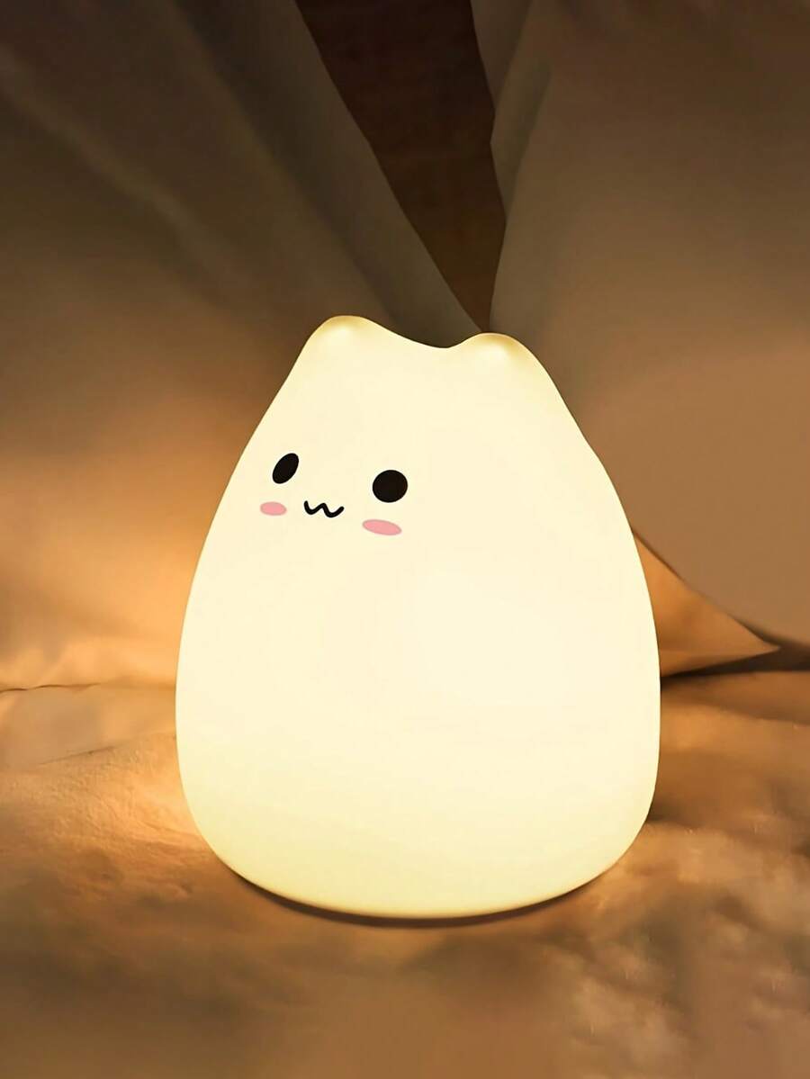 1 件可爱猫咪床头小夜灯七彩 LED 变色小夜灯触摸氛围灯家用卧室客厅圣诞节万圣节装饰灯硅胶猫咪小夜灯触摸激活变色 LED 灯家庭办公室派对氛围装饰灯不含电池