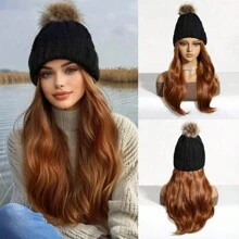 Knitted Hat With 18 Inch Synthetic Long Natural Straight Stylish Hair Extensions,Knitted Hat Wig For Women Halloween, Christmas, Party And Daily Use