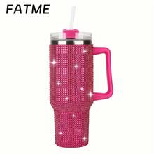 40 Oz Rhinestone Stainless Steel Tumbler With Lid And Straw - Multipurpose Insulated Travel Mug For Hot And Cold Drinks - Durable Diamond Flag Series, Hand Wash Only, Reusable, No Electricity Needed - 玫紅色 - 查看 2