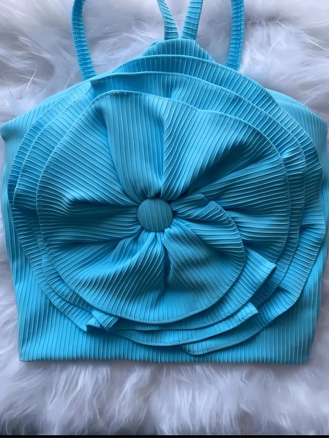 Women's Cropped 3D Open Rose Flower Blouse Elegance Trend. - Màu xanh lam - Xem 1