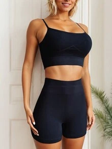 Conjunto Chic Deportivo para Mujer | Ropa Yoga, Gimnasio, Pilates, Gimnasio para Dama Colores Sólidos - Negro - Ver 2