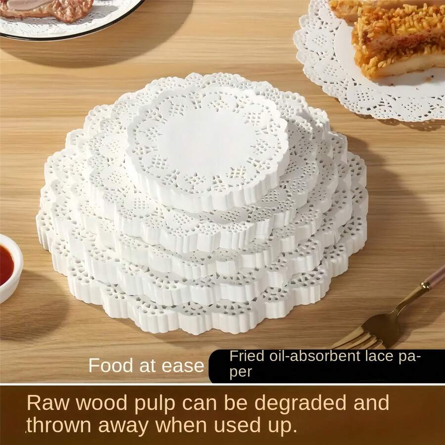 300pcs White Round Paper Lace Baking Liners, Disposable Round Paper