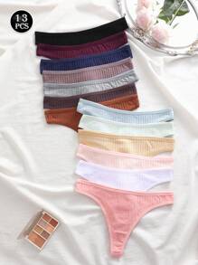 13pcs/Set Plain Romantic Low-Waist Comfortable Women Thong Sexy Panties - Multicolor - View 2