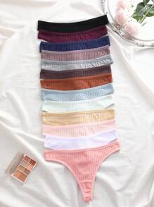 13pcs/Set Plain Romantic Low-Waist Comfortable Women Thong Sexy Panties - Multicolor - View 4