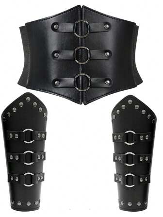 3 件中世纪腕带腰带套装维京战士海盗盔甲人造皮革套装角色扮演配件万圣节