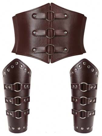 3 件中世纪腕带腰带套装维京战士海盗盔甲人造皮革套装角色扮演配件万圣节