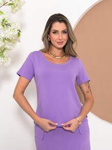 Sweatshirt Set Of Blouse With Slit Skirt C3015 - Màu Lilac Tím - Xem 5