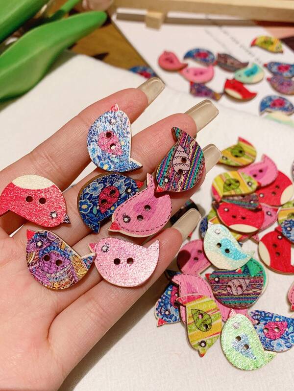 50pcs, Bird Decoration Diy Retro Pattern Mixed Color Random Packing Button, DIY Clothing Decoration, Jute Ribbon Rope Cord DIY Wedding Jute Twine Crafts Gift Party Decor