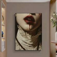 黑暗浪漫哥特式吸血鬼女人艺术肖像：黑暗喜怒无常的油画，黑暗学院装饰，血腥艺术，适用于家居装饰 - 客厅、卧室、咖啡厅、办公室、墙壁艺术装饰 - 帆布画艺术装饰 - 彩色 - 查看 3