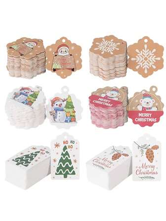 100 Etiquetas de Navidad de papel kraft con diseño Feliz Navidad, tarjetas colgantes para envolver regalos, suministros de decoración de Año Nuevo