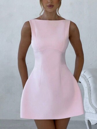 1 件时尚性感纯色女式露背无袖连衣裙