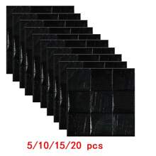 5/10/15/20 件 3D 墙瓷砖贴纸，格子泡沫自粘防水防潮天花板贴纸，易贴易撕，易清洁自由裁剪，适用于厨房客厅浴室走廊，装修贴纸可撕墙板，墙纸，壁纸，春季装饰用品让您的家焕然一新，拉玛装饰贴纸 - 黑色 - 查看 2