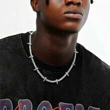 1 chiếc dây chuyền tennis kiểu dáng hip hop punk đính gai lấp lánh, dây chuyền phát sáng thời trang dành cho nam giới. - Chuỗi quần vợt gai - Xem 4