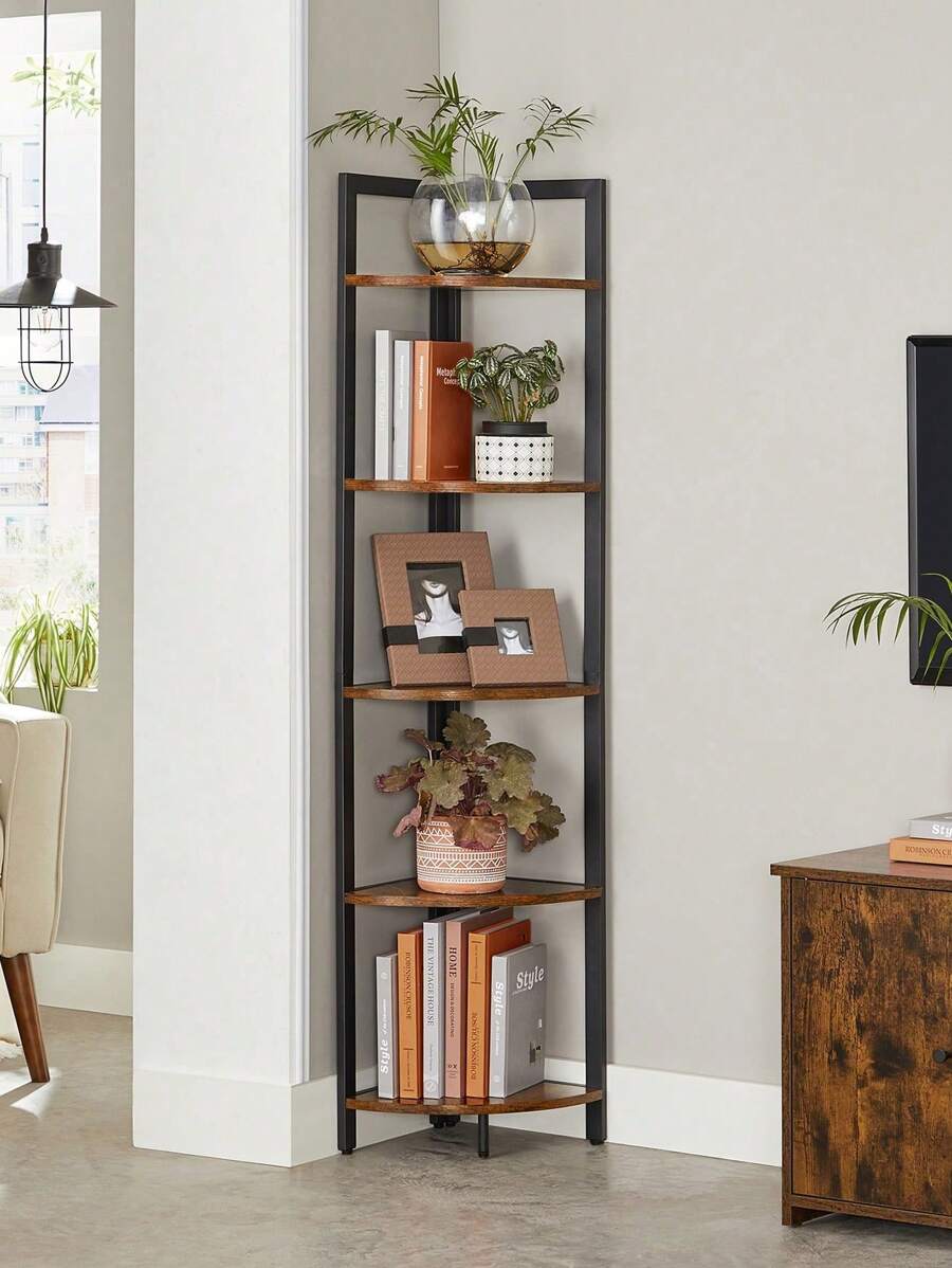 VASAGLE 5 Tier Corner Bookcase Corner Bookcase Multipurpose Plant Rack Storage Unit For Living Room Bedroom Office Industrial Style Rustic Brown And Black - Chocolate Brown - View 1