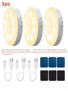 1 pieza/3 piezas/6 piezas Luz con sensor de movimiento, luz nocturna, luz de escalera, regalo creativo, lámpara de mesita de noche con 8 LED, luz nocturna recargable por USB, lámpara para estantería de estudiante (250mAh) - Multicolor - Ver 15