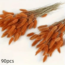 30/60/90 pièces Fleurs séchées de queues de lapin, fleurs séchées de Lagurus ovatus orange, herbe de pampa, arrangement floral séché pour la décoration de style bohème d'automne, mariage d'automne, décoration de ferme de Noël, décoration extérieure, décoration d'automne