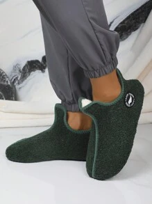 Plus Size Men's High-Top Indoor Slippers With Plush Lining, Comfortable Soft Bottom Non-Slip Wear-Resistant Home Shoes For Autumn/Winter - Dark Green - View 4