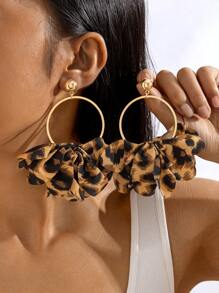 imoli Pendientes largos de leopardo grabado con diamante de imitación 1 par